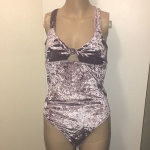 Women’s Velvet Suede Purple Onesie bodysuit outfit criss cross back tank